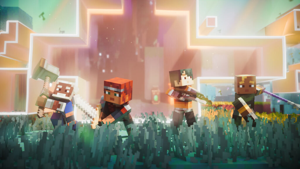 Official artwork showing heroes moving through a bright Sift landscape